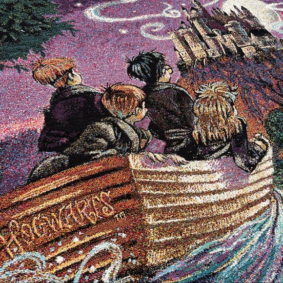 Vintage Harry Potter Journey to Hogwarts Woven Tapestry Blanket Throw - Picture 2 of 12